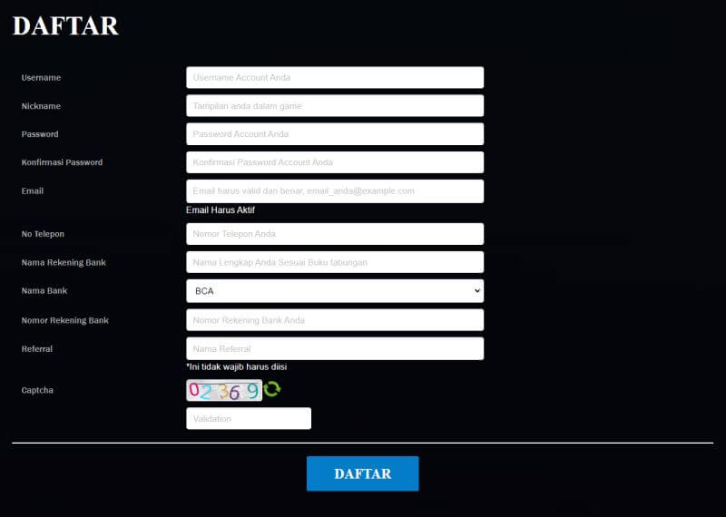 Formulir Pendaftaran di Situs Nirwanapoker