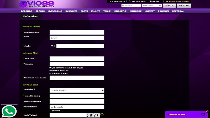 Form Pendaftaran situs Vio88