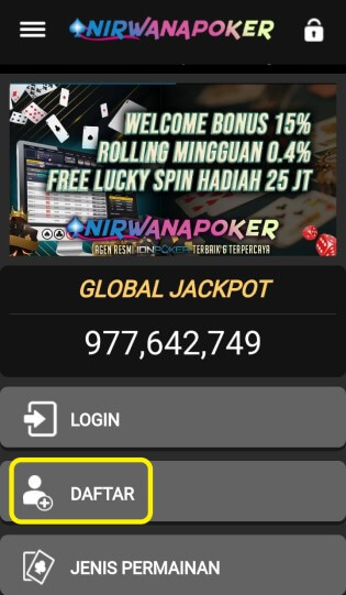Situs Nirwanapoker dengan Tombol Log in & Daftar