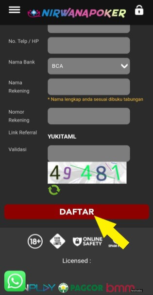 Tombol Daftar Nirwanapoker 